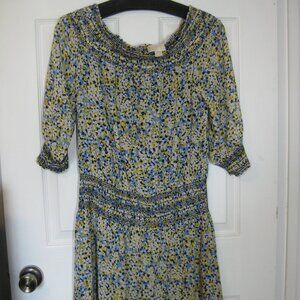 MICHAEL Michael Kors Off the Shoulder Floral Print Smocked Lined Mini Dress sz M